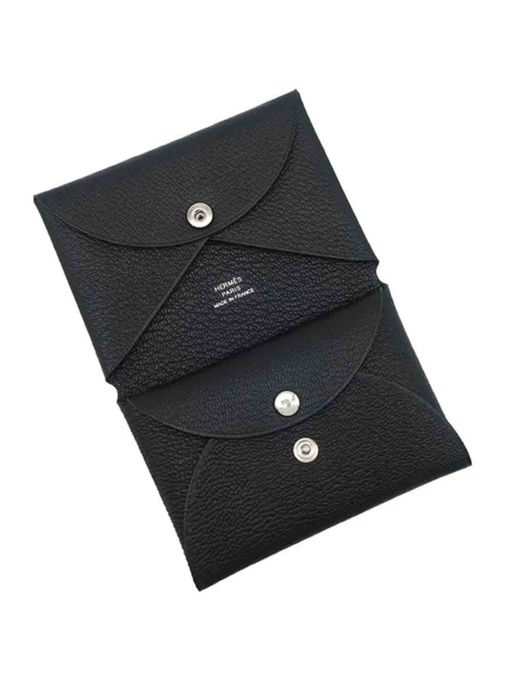 Hermes Card Case Calvi Duo Chevre Black Silver Coin Purse Fragment